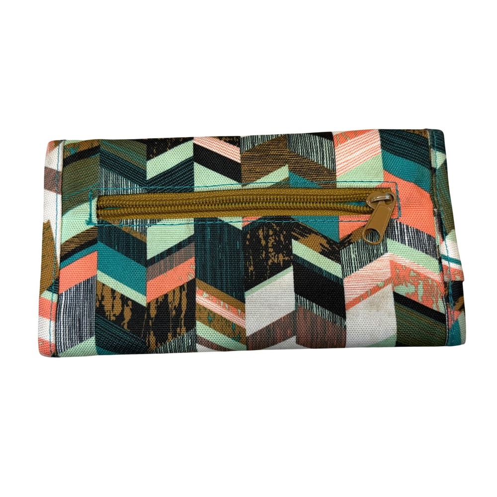 Kavu Big Spender Wallet Canvas Tri-Fold Chevron Geometric Snap Closure - Picture 4 of 9
